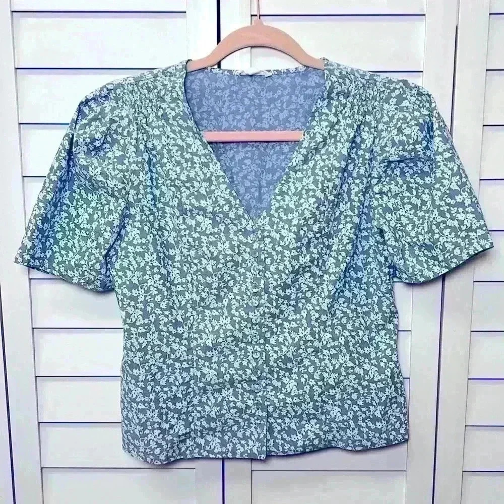 A Loves A Floral Puff Sleeve Button Down Top Size Small